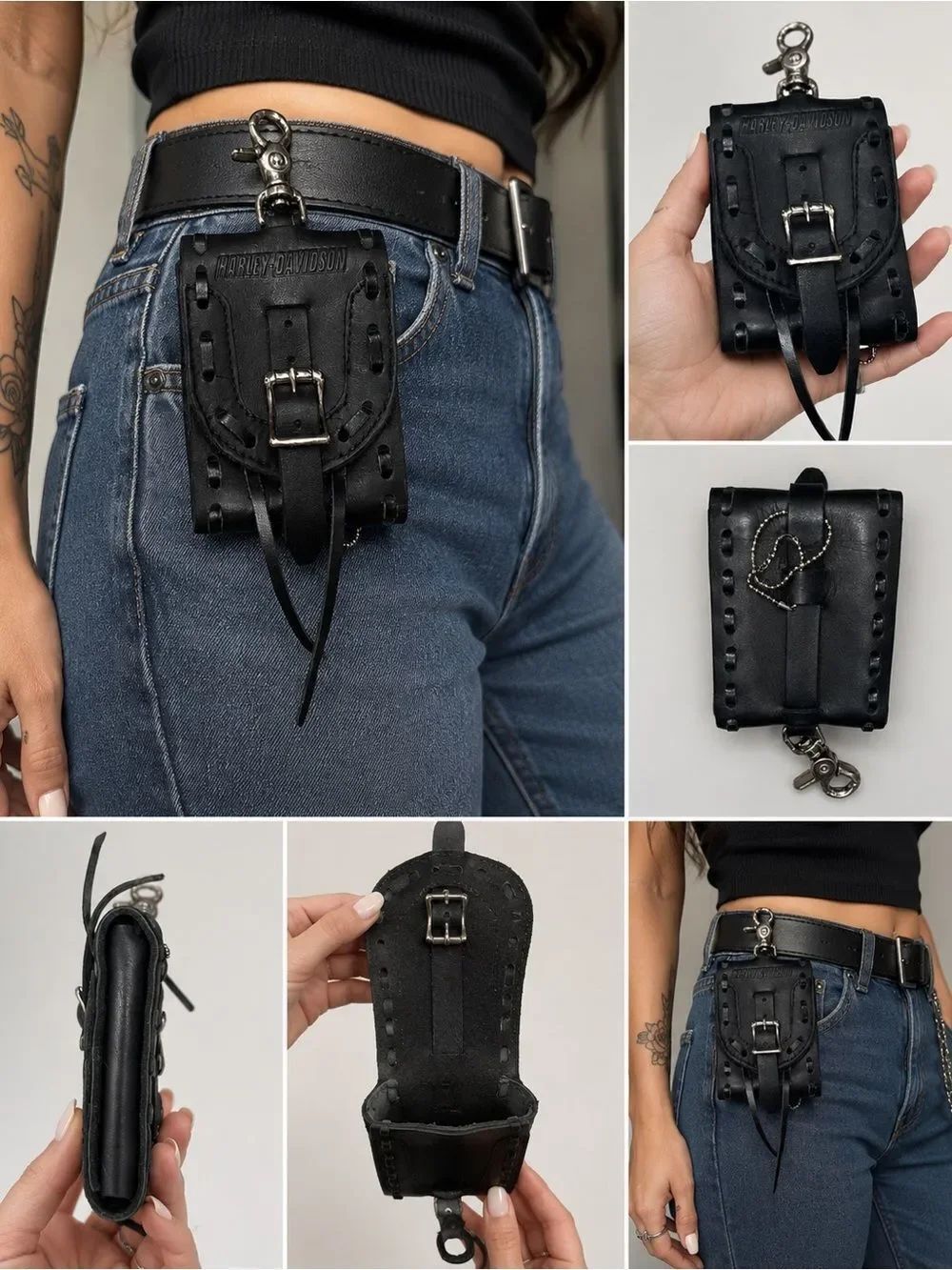 Harley-Davidson Black Leather Belt Clip Pouch Key Holder Biker Accessory